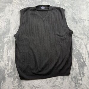 Dockers Sweater Vest Sleeveless Knitwear Cable Knit Black V-neck Acrylic XL